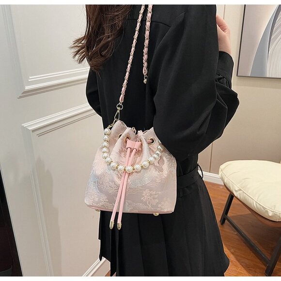 Chic Pearl Handle Embroidered Handbag /Multiple colors available - Picture 8 of 16